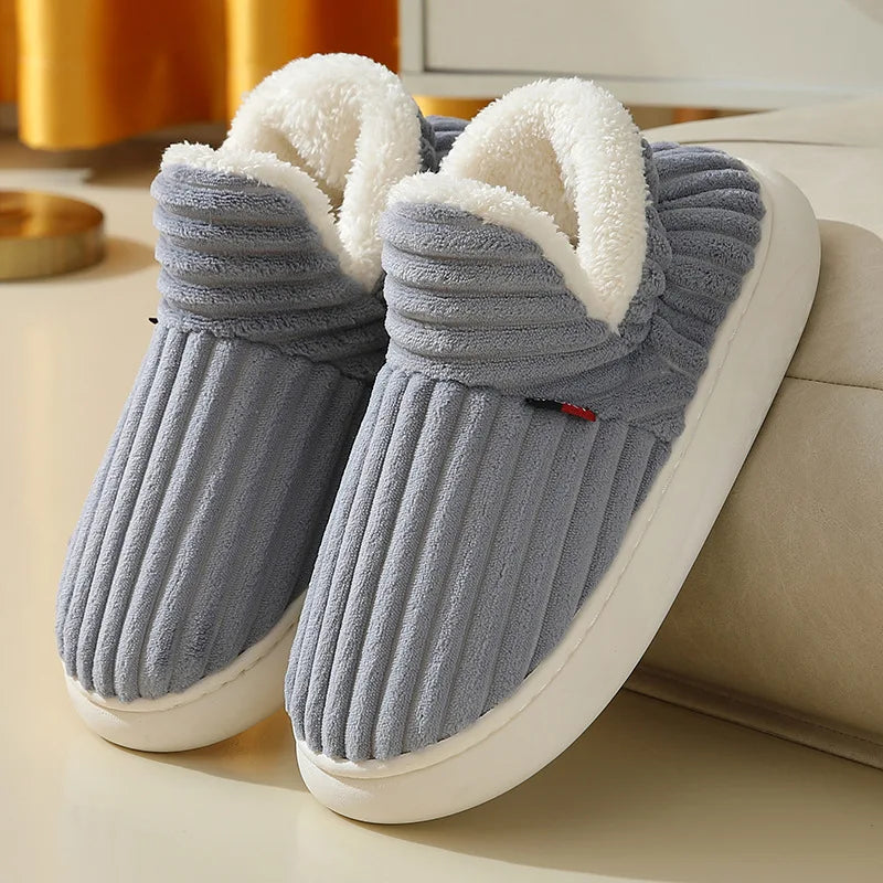 Shevalues Fashion Fur Slippers For Women Men Winter Warm ankles Cozy Furry Slides Home Indoor Soft Sole Plush Slides Cotton Shoe