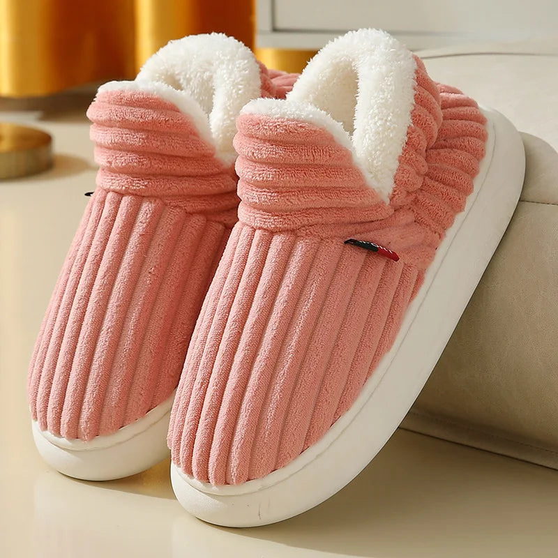 Shevalues Fashion Fur Slippers For Women Men Winter Warm ankles Cozy Furry Slides Home Indoor Soft Sole Plush Slides Cotton Shoe