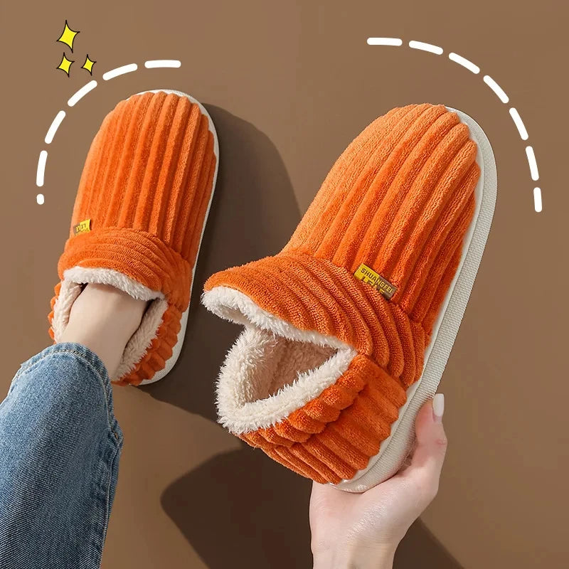 Shevalues Fashion Fur Slippers For Women Men Winter Warm ankles Cozy Furry Slides Home Indoor Soft Sole Plush Slides Cotton Shoe