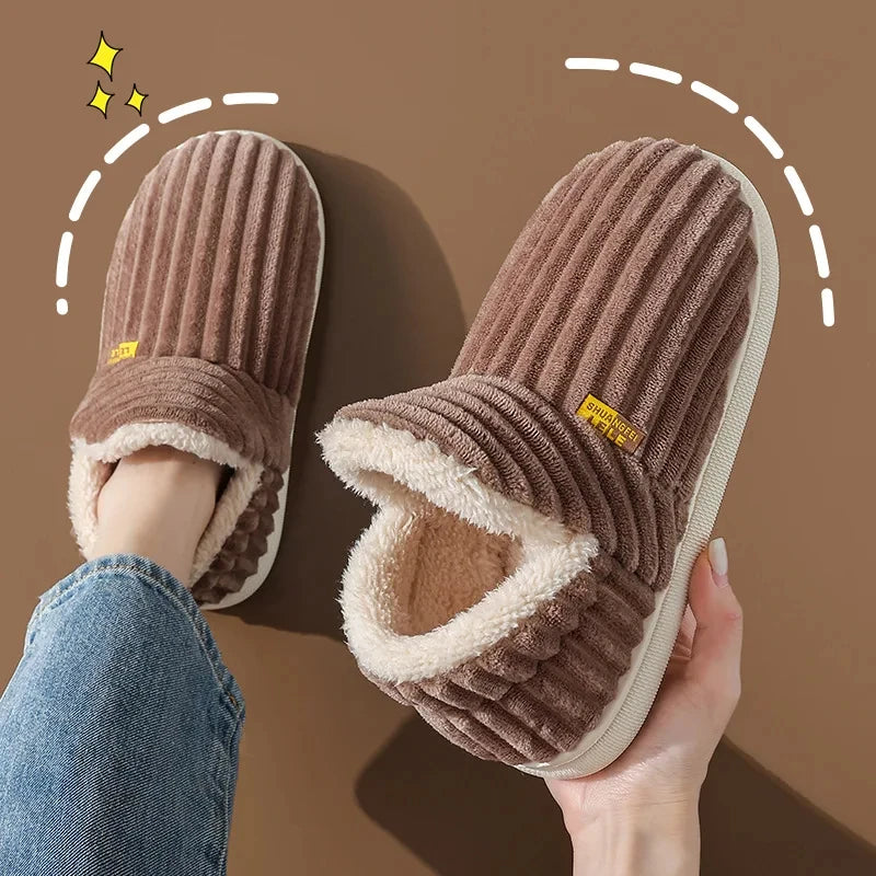 Shevalues Fashion Fur Slippers For Women Men Winter Warm ankles Cozy Furry Slides Home Indoor Soft Sole Plush Slides Cotton Shoe