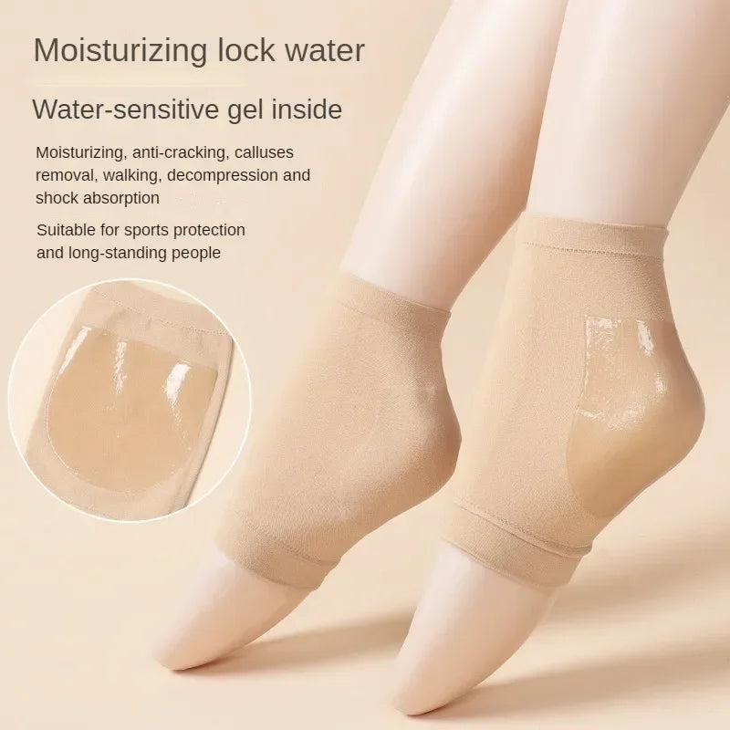2Pcs Heel Protective Foot Cover Foot Heels Socks Silicone Anti-Crack Moisturizing Socks Unisex Pain Relief Feet Care Sock Black