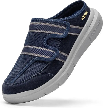 FitVille Men’S Wide Slippers With Arch Support House Slipper Mules‌ Breathable Adjustable  Orthopedic Indoor Walking Shoes
