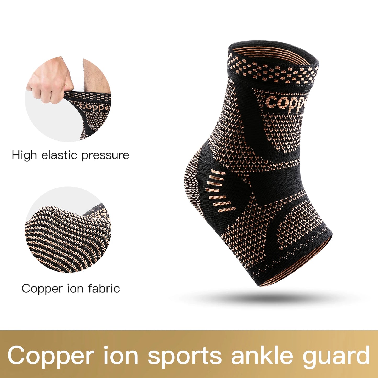 1Pcs Copper Ankle Brace,Infused Ankle Support Compression Sleeve for Men Women,for Foot Pain,Sprained Ankle,Recovery,sports