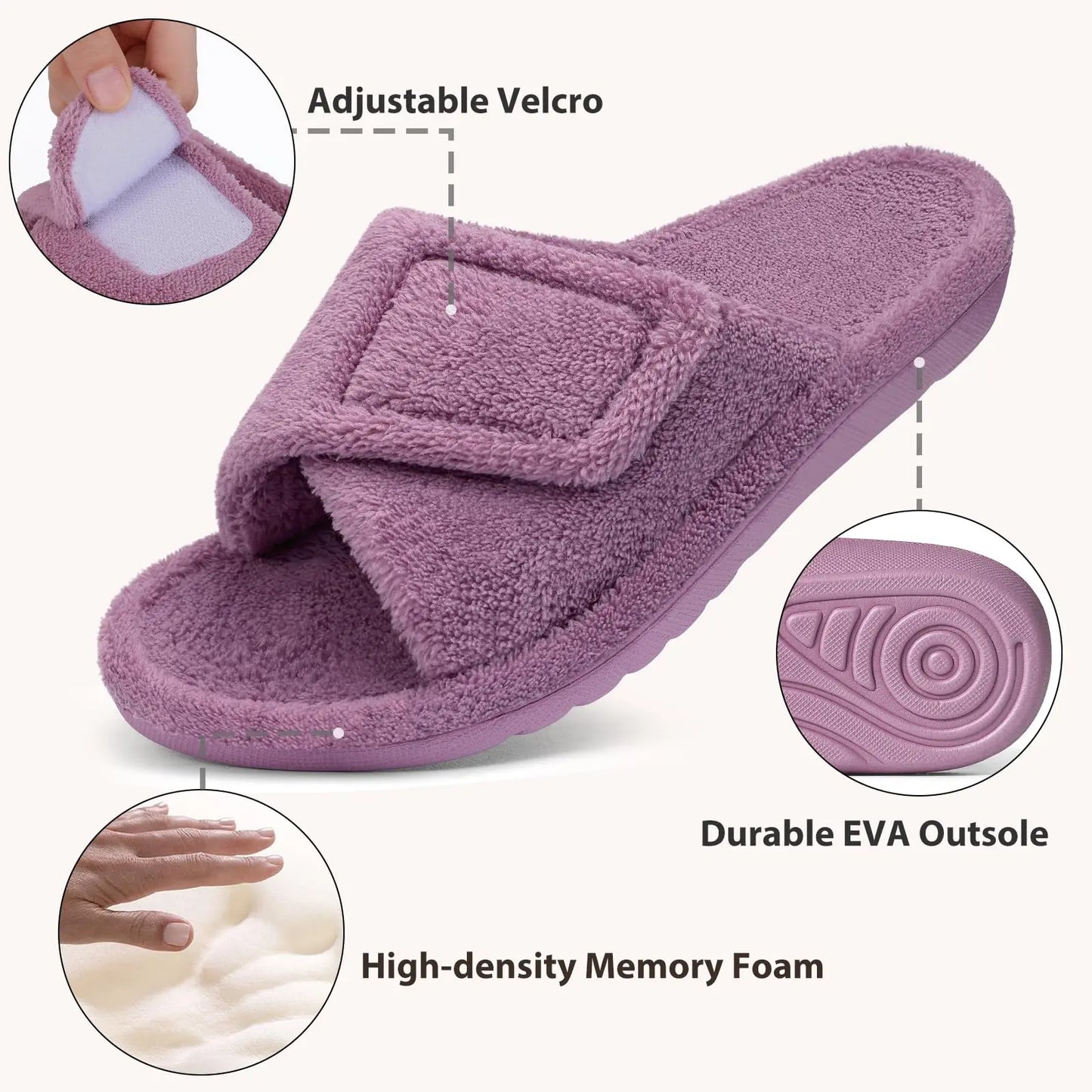 Litfun Women Fuzzy House Slippers Orthopedic Plush Slide With Arch Support Non-slip Furry Bedroom Slide Open Toe Fur House Shoes