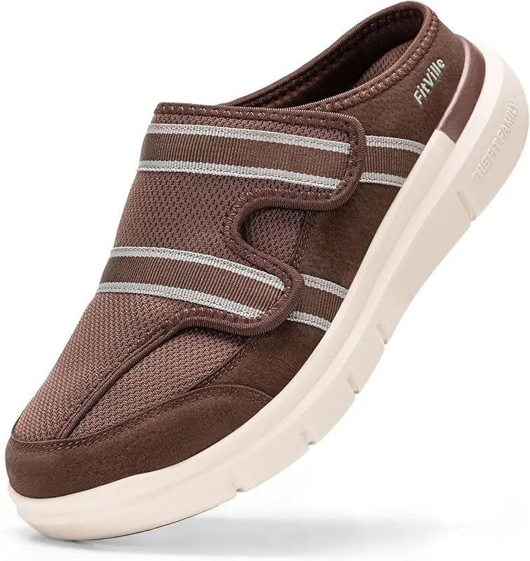 FitVille Men’S Wide Slippers With Arch Support House Slipper Mules‌ Breathable Adjustable  Orthopedic Indoor Walking Shoes