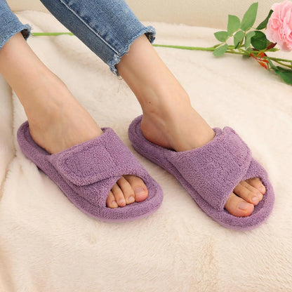 Litfun Women Fuzzy House Slippers Orthopedic Plush Slide With Arch Support Non-slip Furry Bedroom Slide Open Toe Fur House Shoes