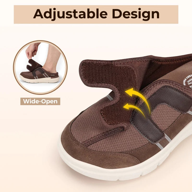 FitVille Men’S Wide Slippers With Arch Support House Slipper Mules‌ Breathable Adjustable  Orthopedic Indoor Walking Shoes