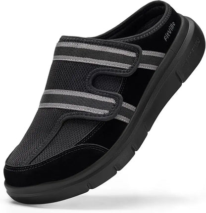 FitVille Men’S Wide Slippers With Arch Support House Slipper Mules‌ Breathable Adjustable  Orthopedic Indoor Walking Shoes